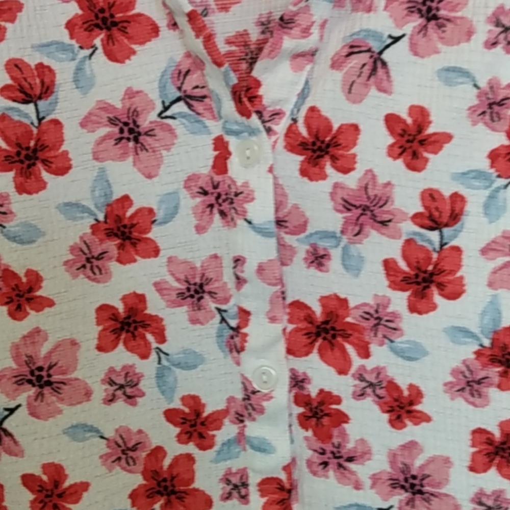 CLEARANCR Beautiful Red Floral Button-down Blouse Size 30/32 - Picture 4 of 7